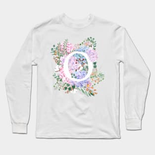 botanical monogram alphabet O hydrangea flowers Long Sleeve T-Shirt